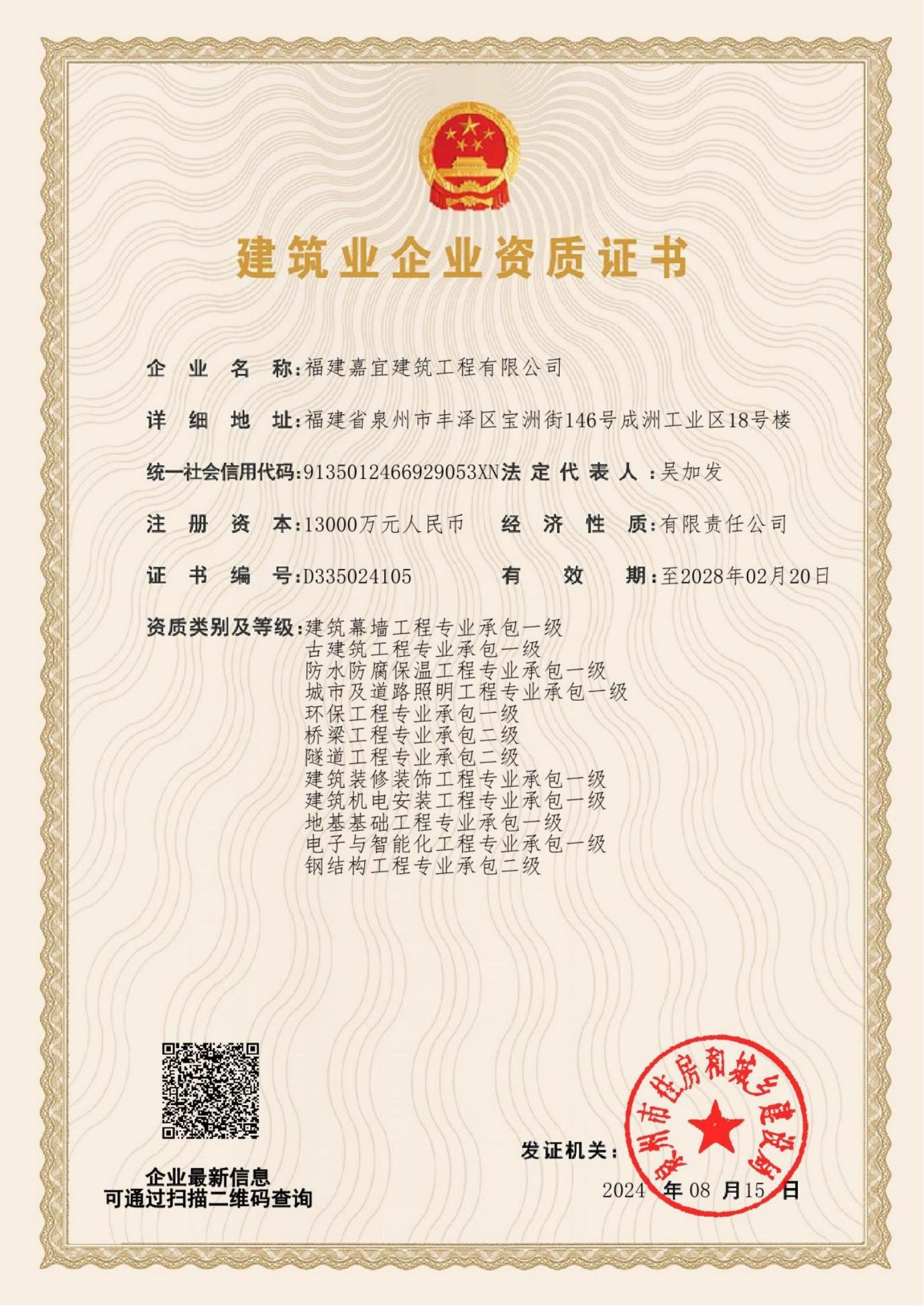 企業(yè)總承包資質(zhì)副本